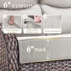 Belord Patio Furniture Set with 6-INCH Extra Thick Cushion, 5 Pieces Outdoor Patio Furniture Set with Swivel Chairs, Sofa Couch, and Firepit Table