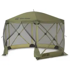 CLAM Quick-Set Escape 12 x 12 Foot Portable Pop-Up Camping Outdoor Gazebo Screen Tent Canopy Shelter and Carry Bag with Wind and Sun Panels Sets, Green