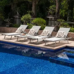 GDFStudio Simon Outdoor Mesh and Aluminum Armless Adjustable Chaise Lounges (Set of 4)