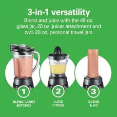Hamilton Beach 3 in 1 Blend & Juice Glass 5-Speed Blender System Black 53524: Juicer, Smoothie Maker, Dishwasher Safe