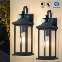 C Cattleya 2 Pack Matte Black Motion Sensor Dusk to Dawn Outdoor Wall Lights With Clear Glass