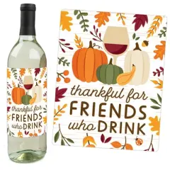 Big Dot of Happiness Fall Friends Thanksgiving - Friendsgiving Party Decorations for Women and Men - Wine Bottle Label Stickers - Set of 4