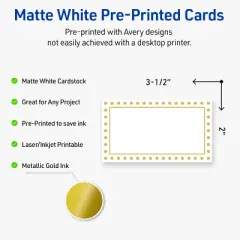 Avery&reg; Cards, 2" x 3.5", Gold Border w/ Gold Dots, Matte White, 80ct