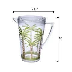 Gulches 2.75 Quarts Palm Tree Design Unbreakable Plastic Water Pitcher with Lid - BPA Free, Ideal for Drinks & Juices, with Spout
