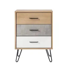24" Handcrafted Modern Tricolor Wood Nightstand Oak/White/Gray - The Urban Port
