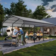 12X20 FT Heavy Duty Metal Carport,Outdoor Activities Storage Shed,Carport With Galvanized Steel Roof And Metal Frame For Car Truck-Coolbibila