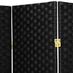7 ft. Tall Woven Fiber Room Divider - Black (4 Panels)