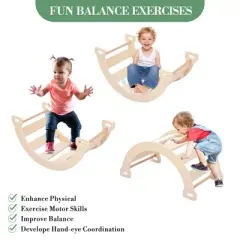 3-in-1 Wooden Climbing Gym Set, Indoor Foldable Kids Playset with Climbing Arch & Sliding Panel, Plywood & MDF Frame