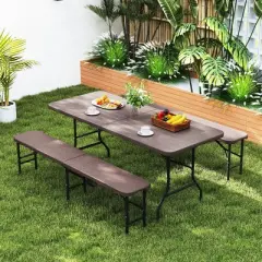 Tangkula 2PCS 6 ft Plastic Folding Bench Portable Fold-in-Half Seat w/ 1320 LBS Capacity Coffee