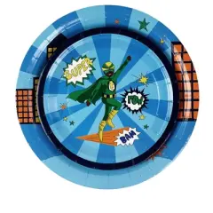 Anna + Pookie 7" Boy Green  Super Hero Paper Party Plates 8 Ct.