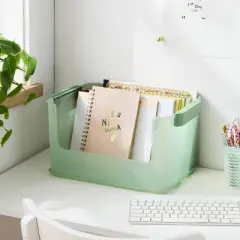 Click in Place 20.7qt Open Front Plastic Storage Bin for Home and Office Organization Green Tint - Brightroom&trade;
