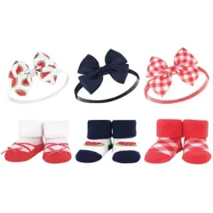 Hudson Baby Infant Girl 12Pc Headband and Socks Giftset, Watermelon Navy Coral, One Size