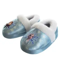 Disney Frozen Girl Slippers - Elsa and Anna Plush Lightweight Warm Comfort Soft Aline House Shoes - Blue White  (Toddler-Little Kid)