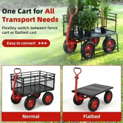 Heavy Duty Metal Garden Cart &ndash; 880 lbs Capacity Utility Wagon with Removable Sides & 10" All-Terrain Wheels, Yard Wagon