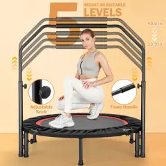 SUGIFT 40" Multi-Function Fitness Trampoline with Adjustable Handlebar and Resistance Bands for Home Workouts