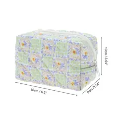 Unique Bargains Floral Quilting Makeup Bag Green 1 Pc