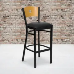 Emma and Oliver Wood Circle Back Black Metal Restaurant Dining Barstool
