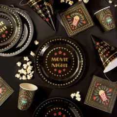 Blue Panda 48 Pack Black Paper Plates Movie Night Party Decorations (9 Inches)
