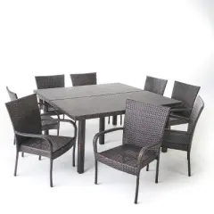 Fiona 9pc Wicker Dining Set - Brown - Christopher Knight Home