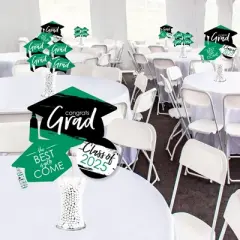 Big Dot of Happiness 2025 Green Graduation Party Centerpiece Sticks - Showstopper Table Toppers - 35 Pieces