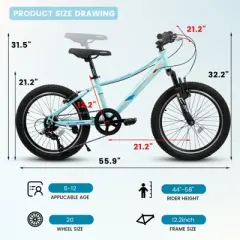 INFURNIC Bicycles 20 Inch Kids Bike with 7 Speeds and Shock Absorbing Fork for Outdoor Adventures, Blue, 55.9"*21.2"*31.5"