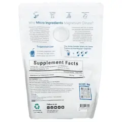 Micro Ingredients Magnesium Citrate, Unflavored, 2 lb (907 g)