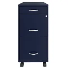 Space Solutions 18 Inch Wide Metal Mobile Organizer File Cabinet for Office Supplies & Hanging File Folders with Pencil Drawer & 3 File Drawers, Navy