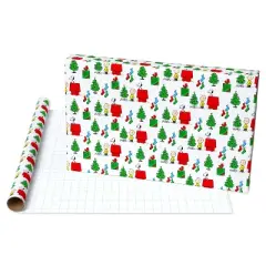 American Greetings 30" 25 sq ft White Kraft Peanuts Charlie Brown And Snoopy With Icons Gift Wrap