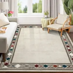 Area Rug Washable Rug Modern Borderd Rug Non Shedding Carpet Throw Rug for Bedroom Living Room