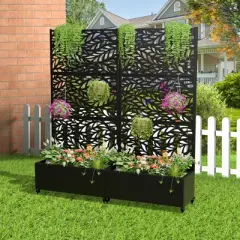 Lirago Iron Black Arch Mobile Planters Planting Box Trellis for Climbing Plants
