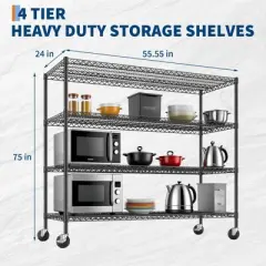4 Tier Wire Rack Shelving Unit with Wheels, 2,200 Lb Capacity Height Adjustable Heavy Duty Metal Storage Shelves