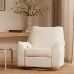 Nursery Works Sunday Power Recliner and Swivel Glider - Chantilly Sherpa/Light Wood Base