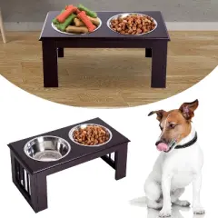 PawHut Durable Wooden Dog Feeding Station with 2 Included Dog Food Bowls and a Non-Slip Base