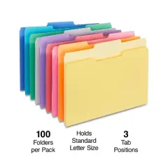 HITOUCH BUSINESS SERVICES File Folders 1/3 Cut Letter Size Assorted Colors 100/Box TR508804/508804