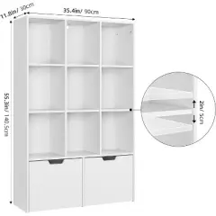 ODK 5 Tier Bookshelf 55.3" Tall Bookcase Modern Bookcase Storage Cabinet Wood Bookshelves Storage Organizer Shelf Freestanding Open Book Shelves