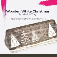 Pimpernel Wooden White Christmas Sandwich Tray (15" x 6.5") - Melamine Serving Platter with Rustic Wood Effect - Dishwasher Safe Serving Tray