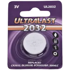 Ultralast&reg; UL2032 CR2032 Lithium Coin Cell Battery in Silver