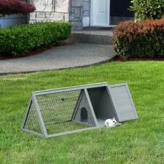 PawHut 46" x 24" Wooden A-Frame Outdoor Rabbit Cage Small Animal Hutch with Outside Run & Ventilating Wire