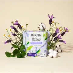 The Honey Pot Company 100% Organic Cotton Cover Calming Herbal Infusion Overnight Pads - 12ct