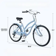INFURNIC Bicycles, 7 Speed Bicycles, Beach Cruiser Bike with Wide Wheels, Blue, 69.29"*28.32"*43.2"