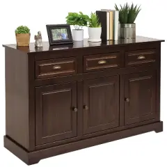 Sunnydaze Sideboard with 3 Drawers and 3 Doors - Solid Pine Construction - Dark Brown- 32"
