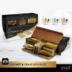SparkSettings Gold Disposable Plastic Silverware, Set of 300