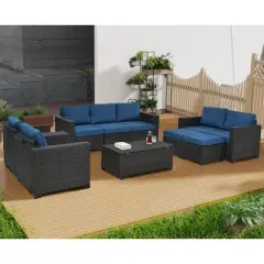 ELJGET 10PCS Outdoor Patio Rattan Furniture Set Cushioned Sectional Sofa Storage Coffee Table Deep Brown Wicker