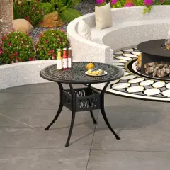 35.43-inch Cast Aluminum Patio Dining Round Table with a 1.88-inch with Umbrella Hole