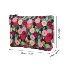 Unique Bargains Portable Oil Painting Flowers Handheld Makeup Bag Pink 1 Pc