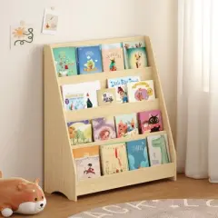 KTMBDW 4-Tier Kids Bookshelf - Toddler Book Display Shelves for Classrooms, Playrooms, and Nursery - Wooden Children Book Rack