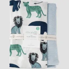 Little Planet by carter's Muslin Swaddle Baby Blanket - Blue Animal - 2pk