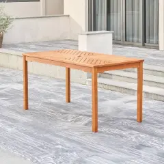 Olina Honey Fish Bone Eucalyptus Wooden Rectangle  Patio Dining Table - Vifah