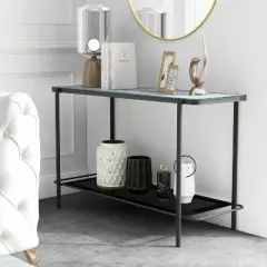 Avalan Glass Top Contemporary Sofa Table Black Coating/White - miBasics