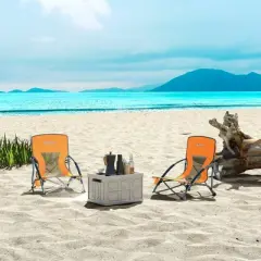 Outsunny Set of 2 Folding Beach Chair, Beach Chairs with Mesh Back, Carry Bag and Cup Holder for Outdoor Camping Lawn Sports Picnic, Orange